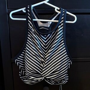 Kona Sol Black and White Striped Bikini Top